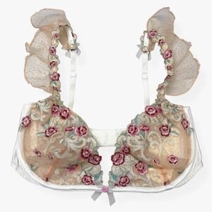 NWT For Love & Lemons Siena Underwire Balconette Bra 32DD Ruffle Floral Fairy